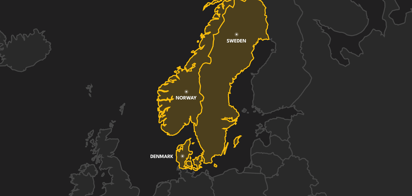 Map of Norway, Sweden, and Denmark highlighting Nordic Branding Group service coverage